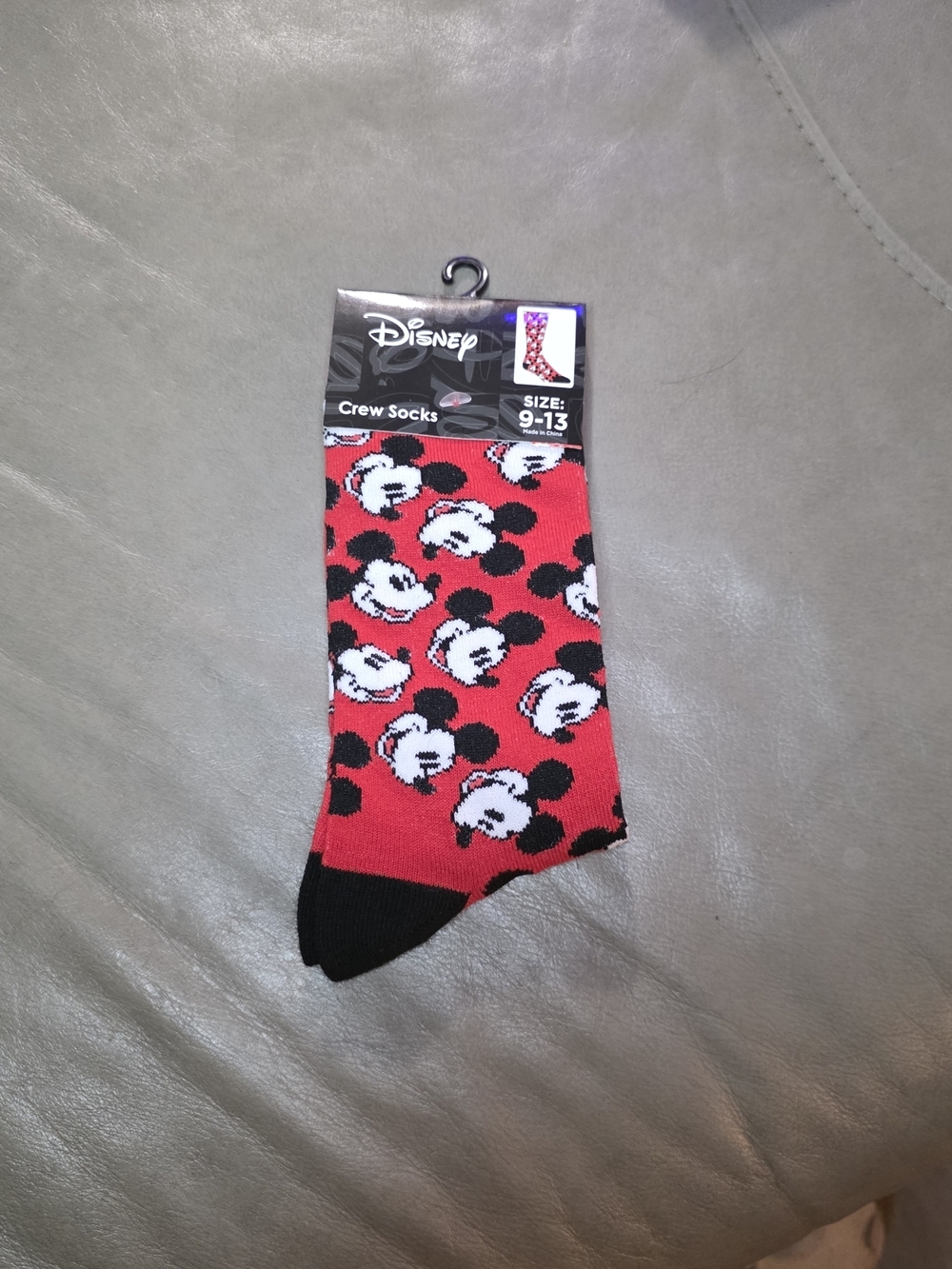 Disney 4/$25  Red, Black and White Mickey Mouse Face Crew Socks - Picture 2 of 3